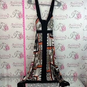 Donna dress chain link Sleeveless V-Neck Printed Maxi Dress with Black Trim